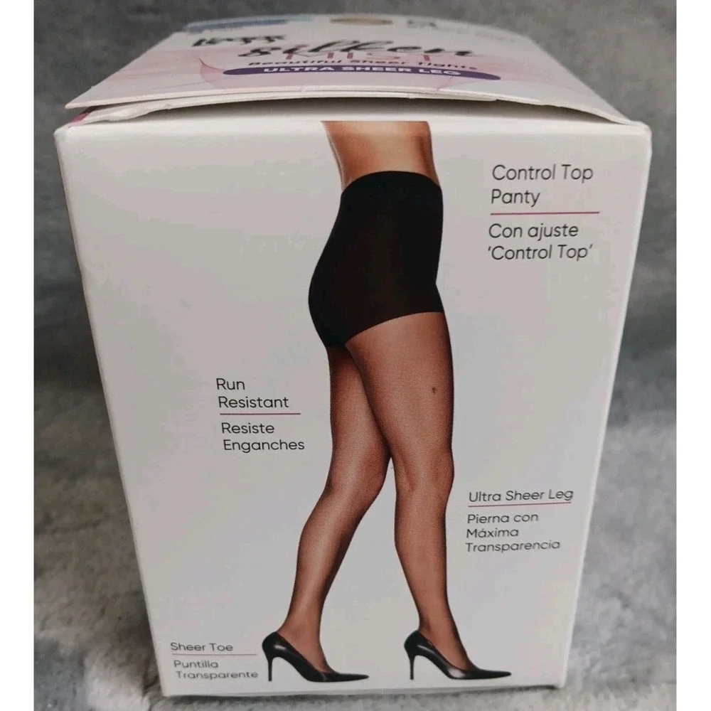 Leggs Silken Mist Tights Q Black Mist Control Top Ultra Sheer Run Resist 2 Pairs